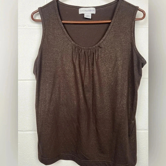Sag Harbour Beautiful Sleeveless Top, brown with gold specks, Size L - Picture 5 of 5